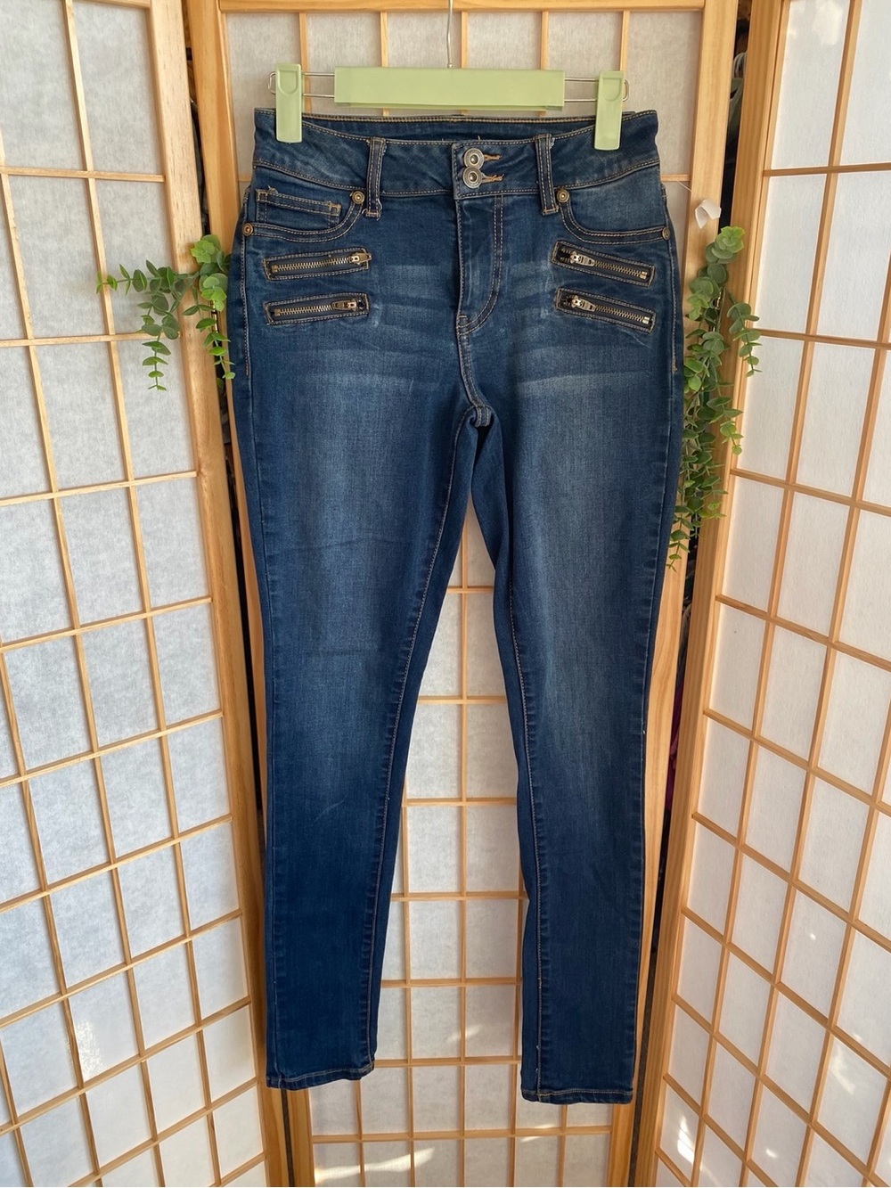 Maurices Dark Blue Skinny Jeans with Front Zip Details